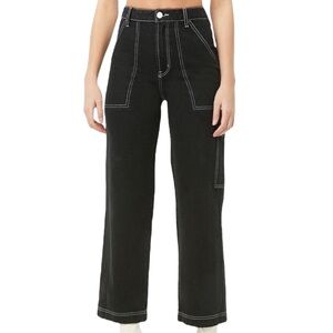 Forever 21 Black Contrast Stitch Wide Leg Jeans